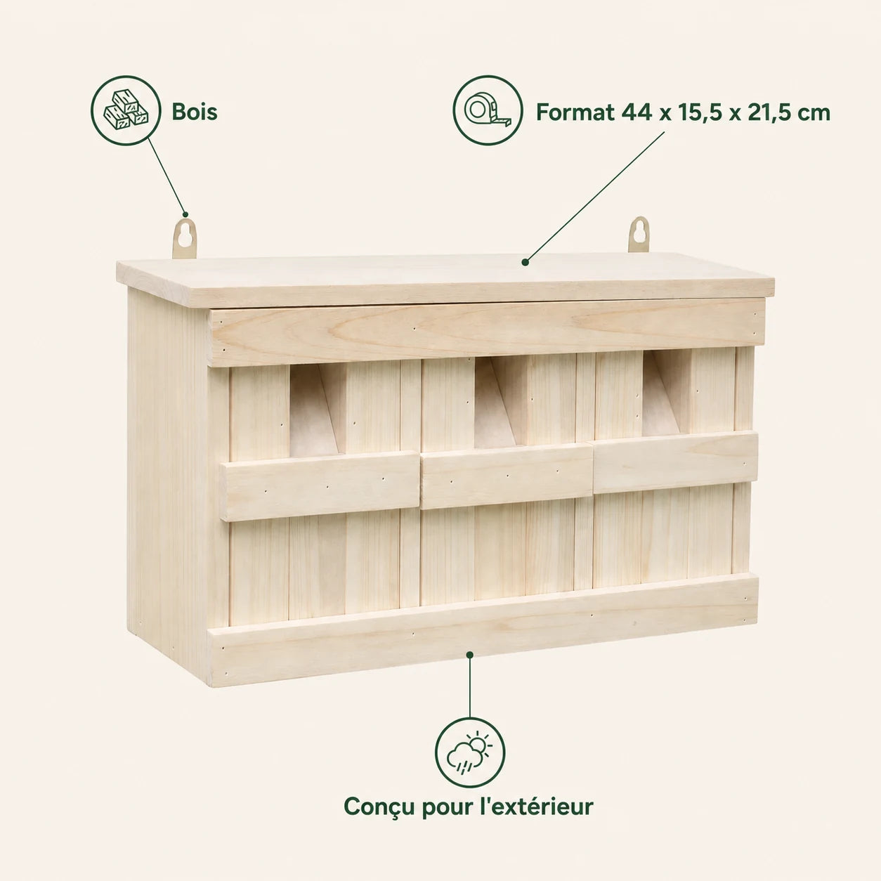 Birdhouse with 3 chambers in wood natural — photo 4
