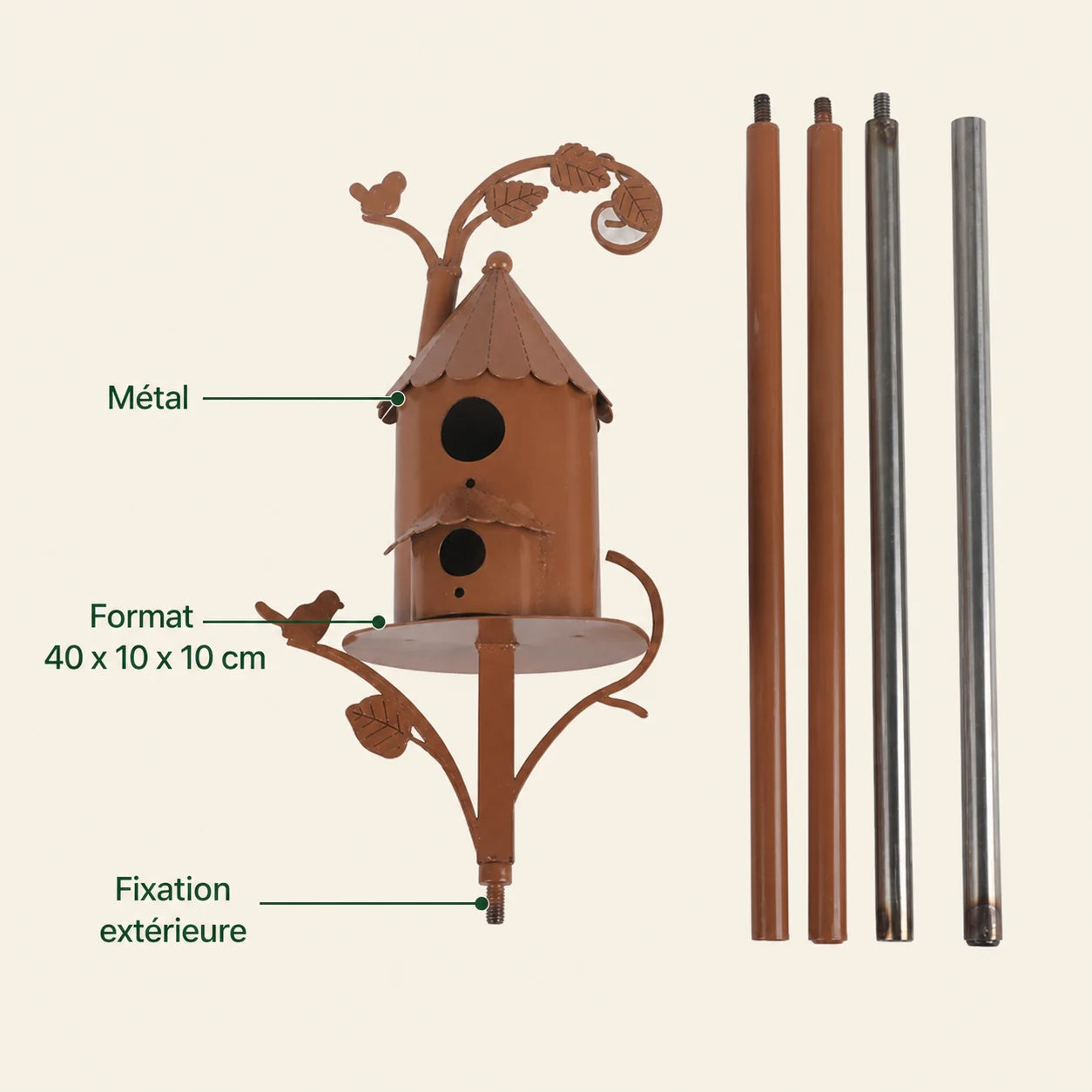 Birdhouse in metal on with stake — photo 4