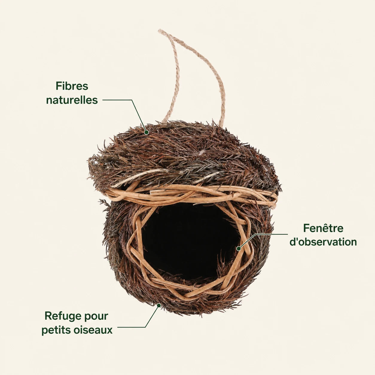 Birdhouse round in grass natural woven — photo 4