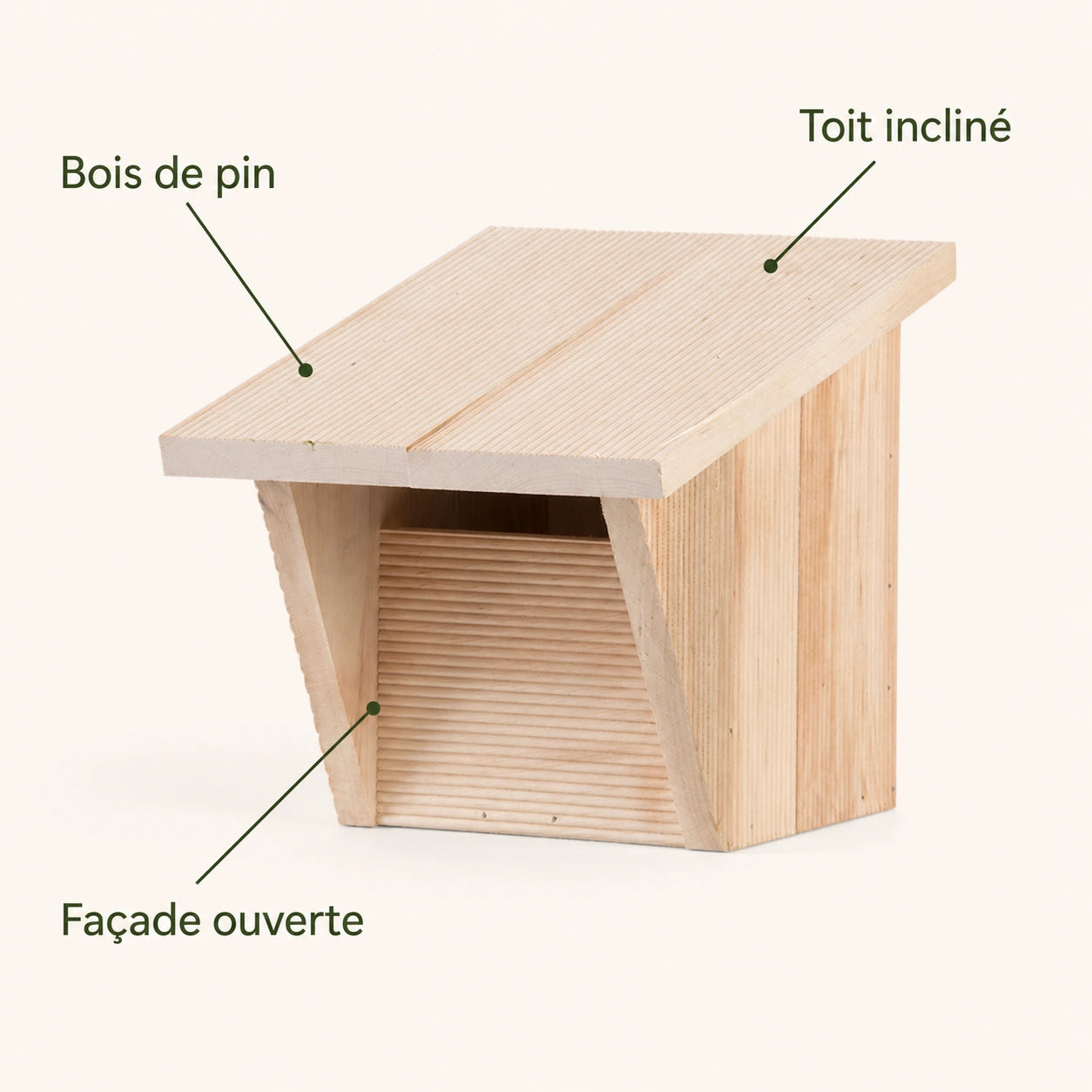 Birdhouse semi-open in wood light with roof overhanging — photo 4