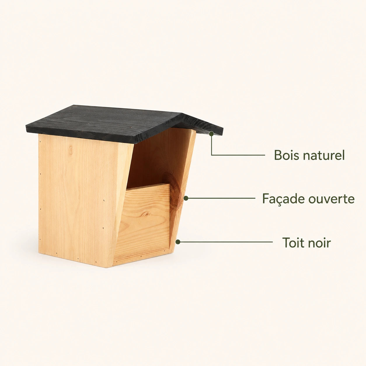 Birdhouse semi-open in wood with roof black — photo 4