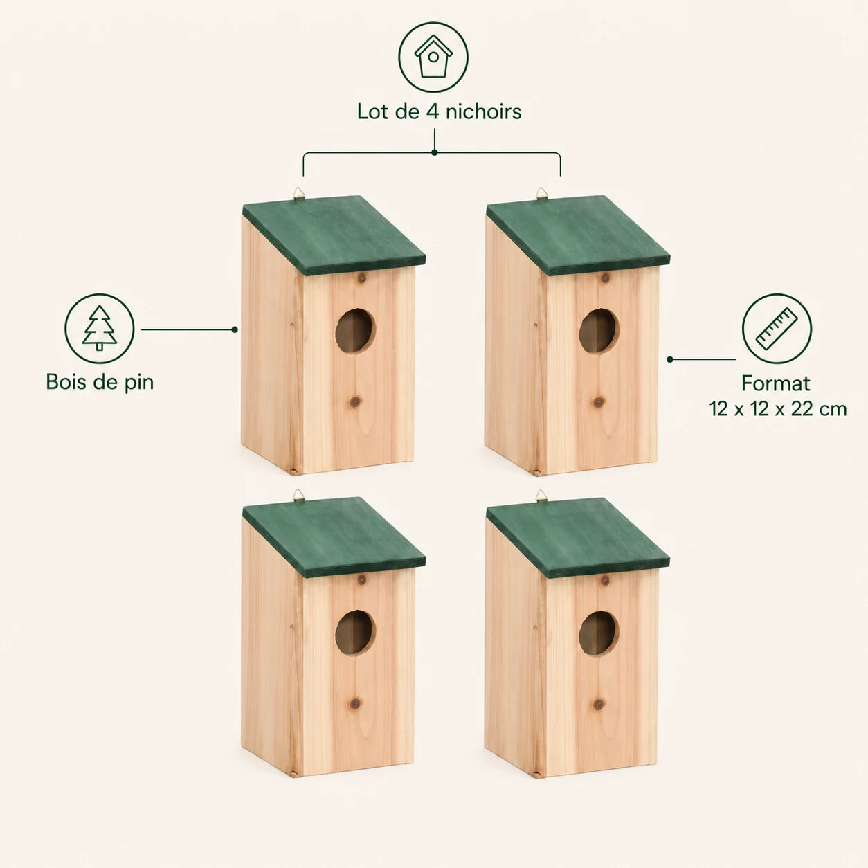 Set of 4 birdhouses in pine wood — photo 4