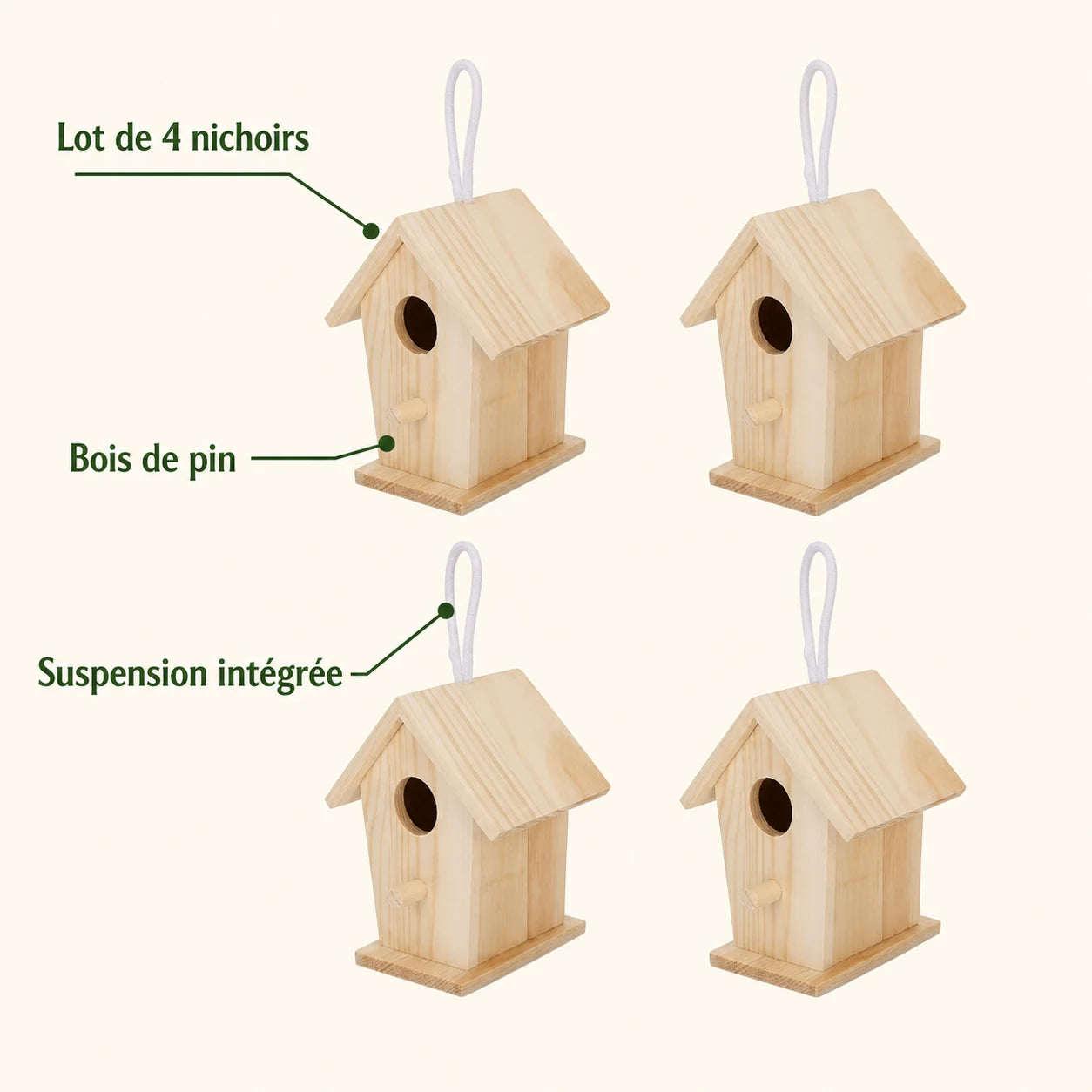 Set of 4 birdhouses hanging in wood light — photo 4