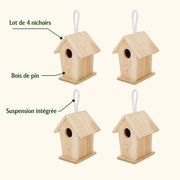 Set of 4 birdhouses hanging in wood light — photo 4