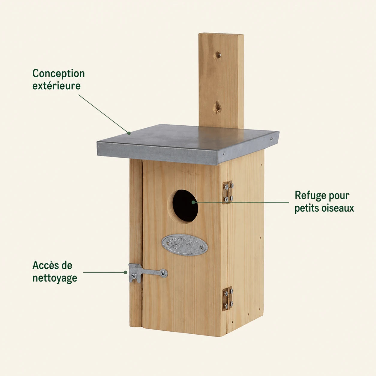 Birdhouse in wood natural with zinc roof and panel decorative — photo 4