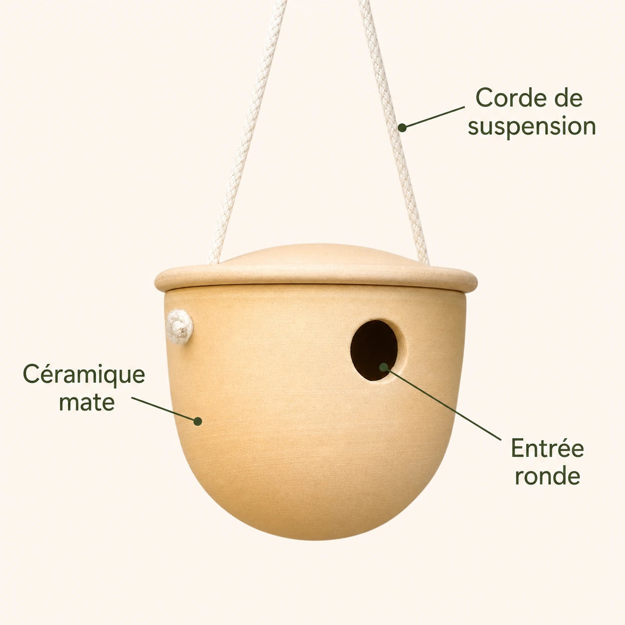 Birdhouse in ceramic with rope — photo 4