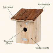 Birdhouse with roof in bark entrance 32 mm — photo 4