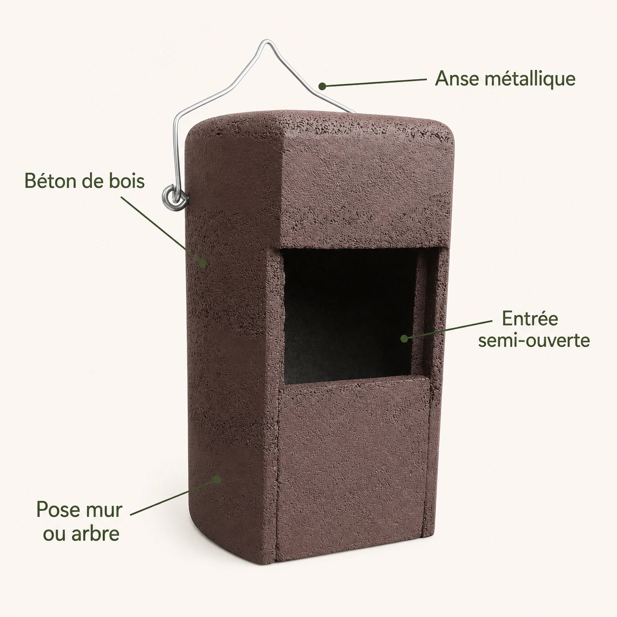 Birdhouse semi-open in wood concrete — photo 4