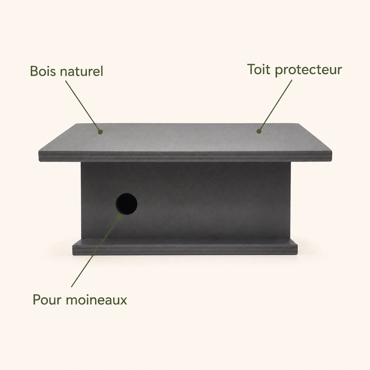 Birdhouse horizontal with roof black and entrance round — photo 4