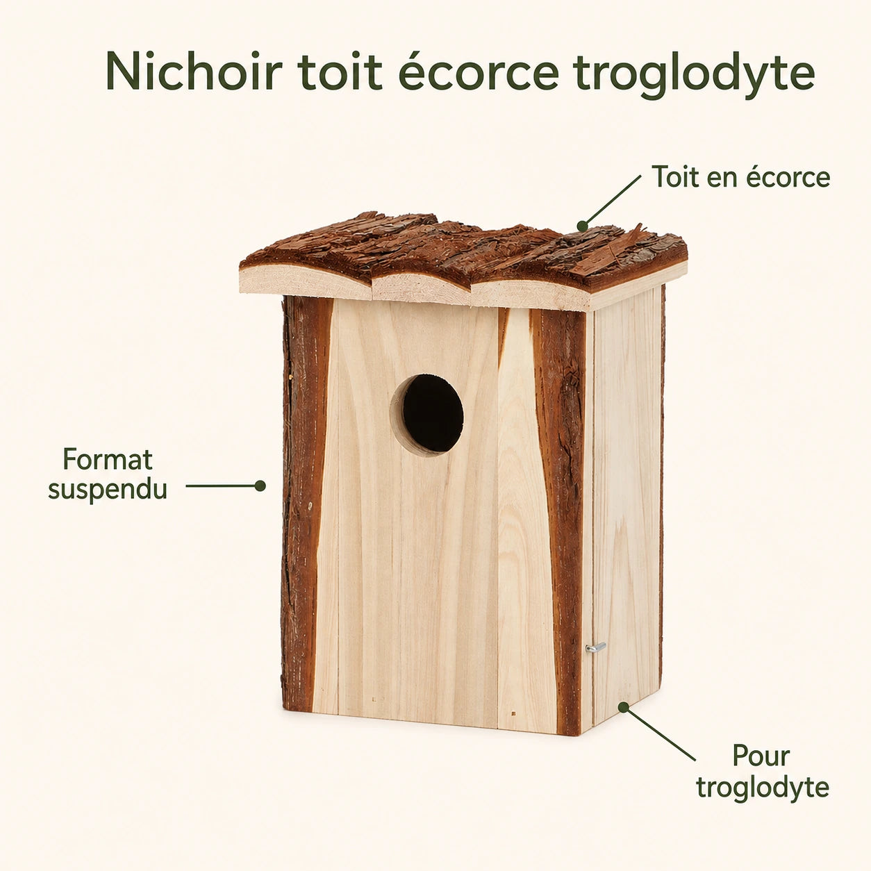 Birdhouse hanging with roof in bark — photo 4