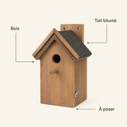 Birdhouse in wood brown with bitumen roof size 16 × 21,5 cm — photo 4