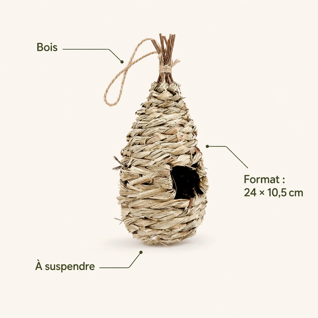 Birdhouse hanging in wood size 24 × 10,5 cm — photo 4