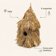 Birdhouse hanging in straw with roof of thatch — photo 4