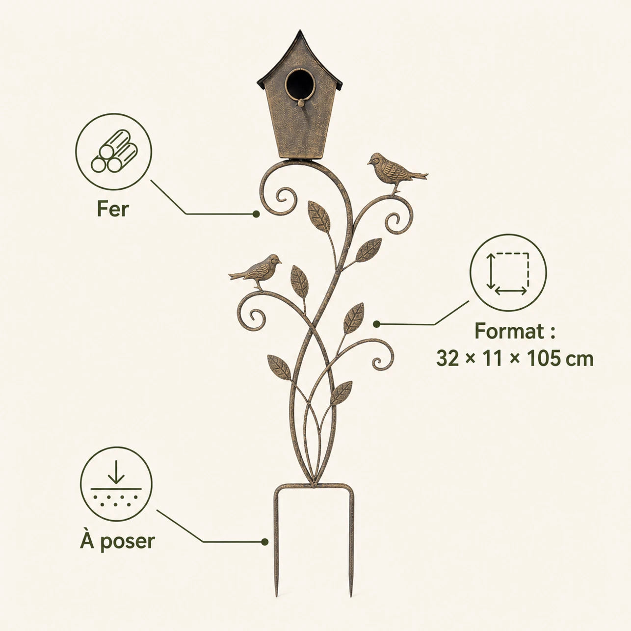 Birdhouse in metal brown size 32 × 11 × 105 cm — photo 4
