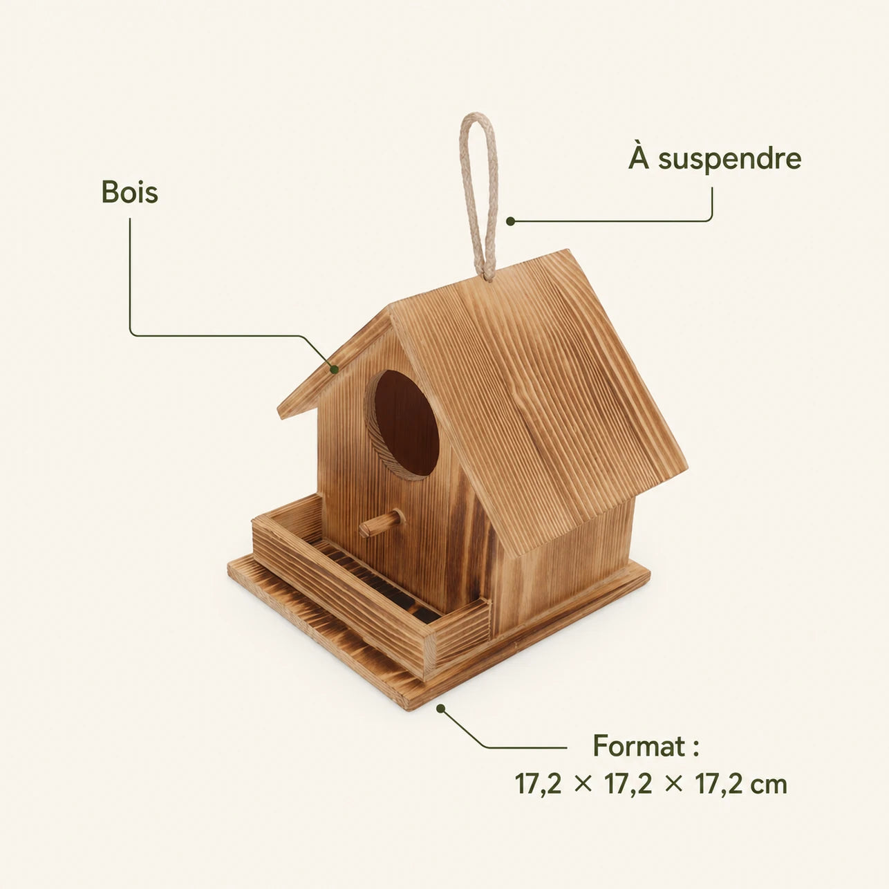 Birdhouse style rustic in wood brown size 17,2 × 17,2 × 17,2 cm — photo 4