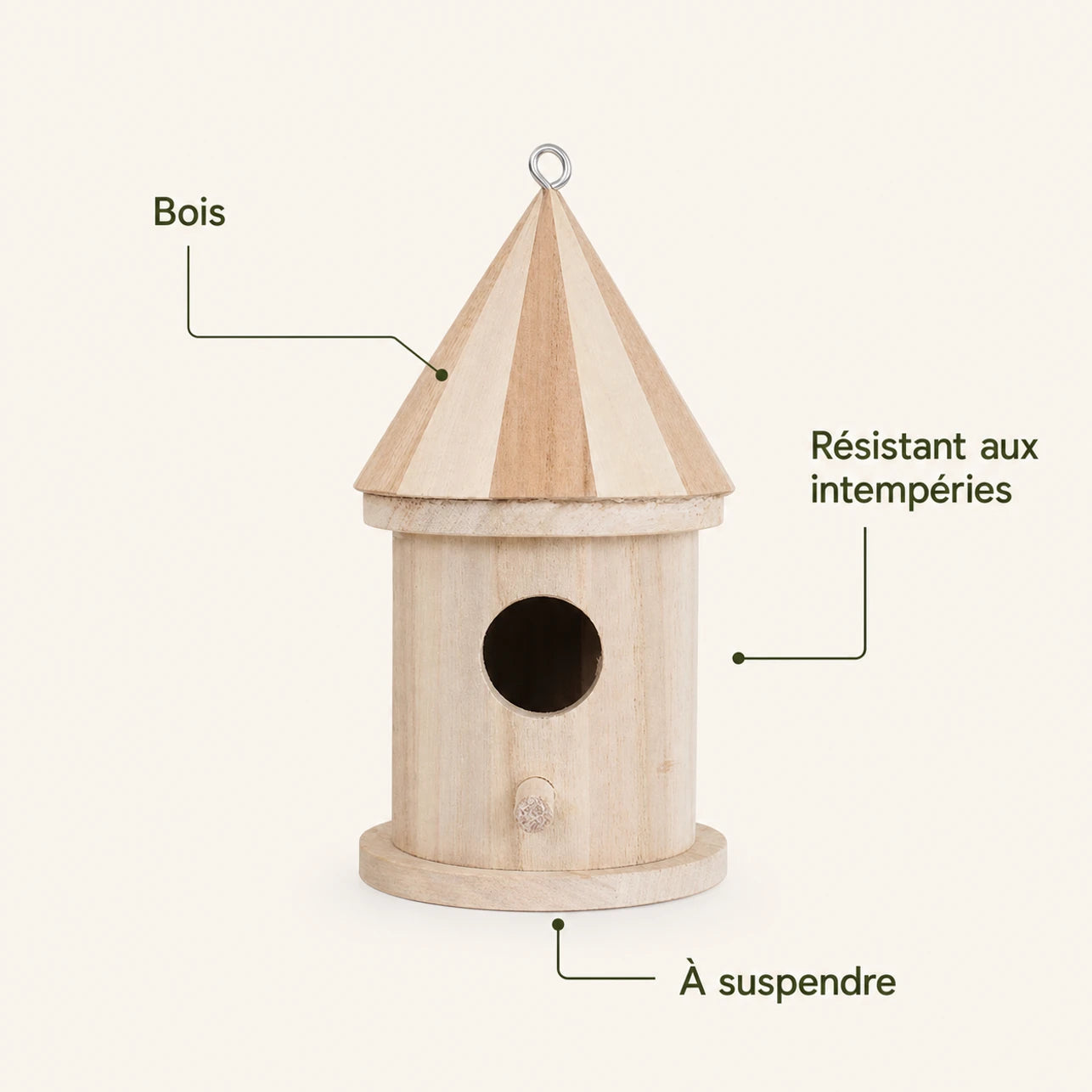 Birdhouse cylindrical in wood with roof pointed — photo 4