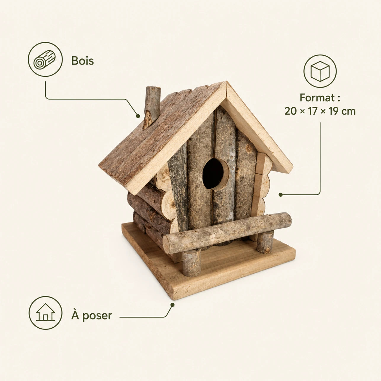 Birdhouse in wood brown size 20 × 17 × 19 cm — photo 4