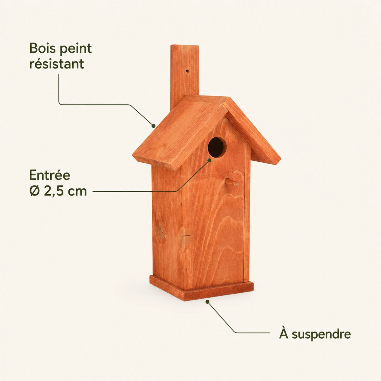 Birdhouse hanging in wood red size 33 × 10 cm — photo 4