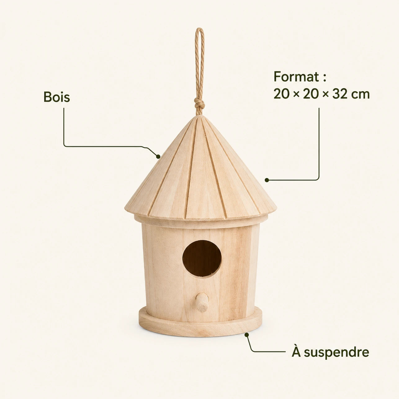 Birdhouse wall-mounted in wood beige size 20 × 20 × 32 cm — photo 4
