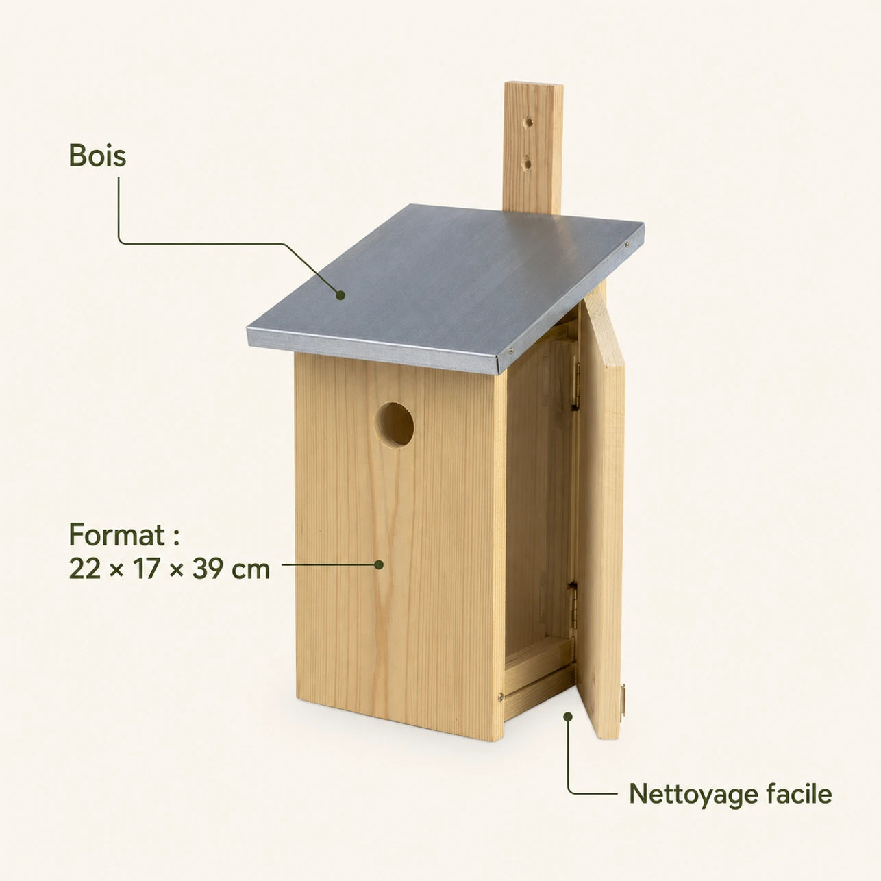 Birdhouse observation in wood with zinc roof blue size 22 × 17 × 39 cm — photo 4