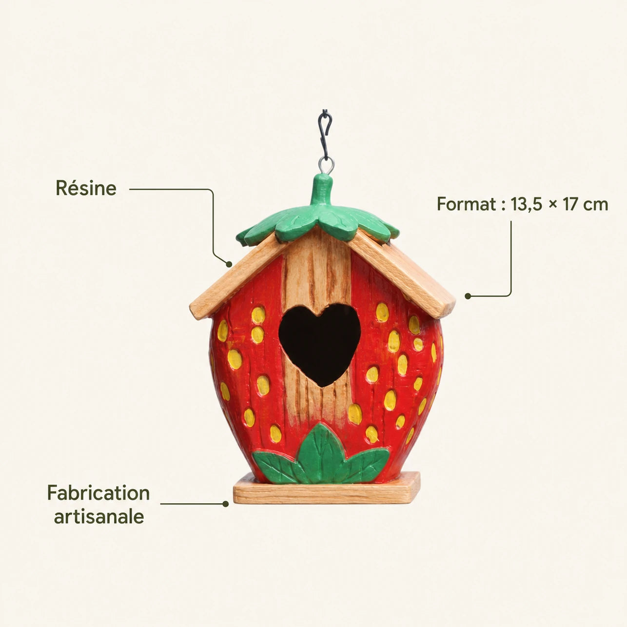 Birdhouse handcrafted red size 13,5 × 17 cm — photo 4