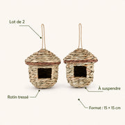 Set of 2 birdhouses hanging in rotin beige — photo 4