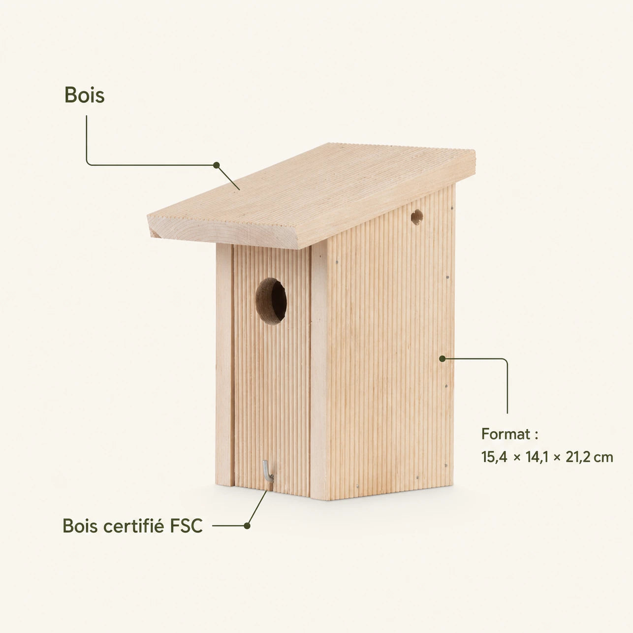 Birdhouse in wood beige size 15,4 × 14,1 × 21,2 cm — photo 4