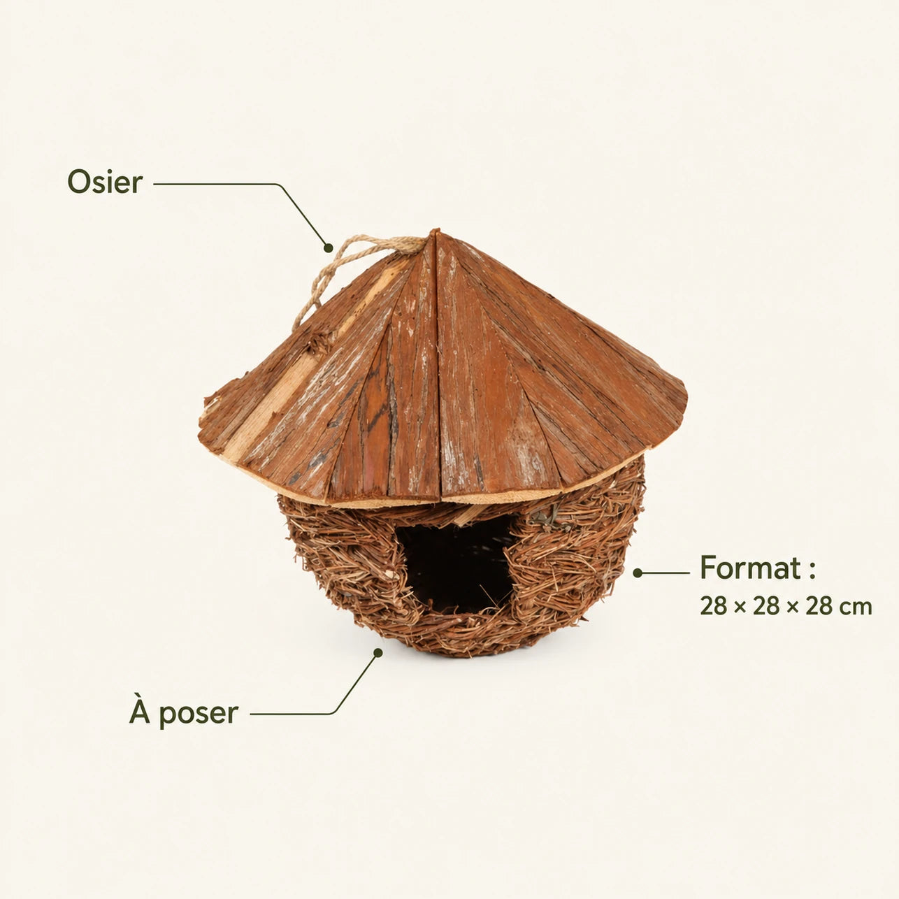 Birdhouse in willow brown size 28 × 28 × 28 cm — photo 4