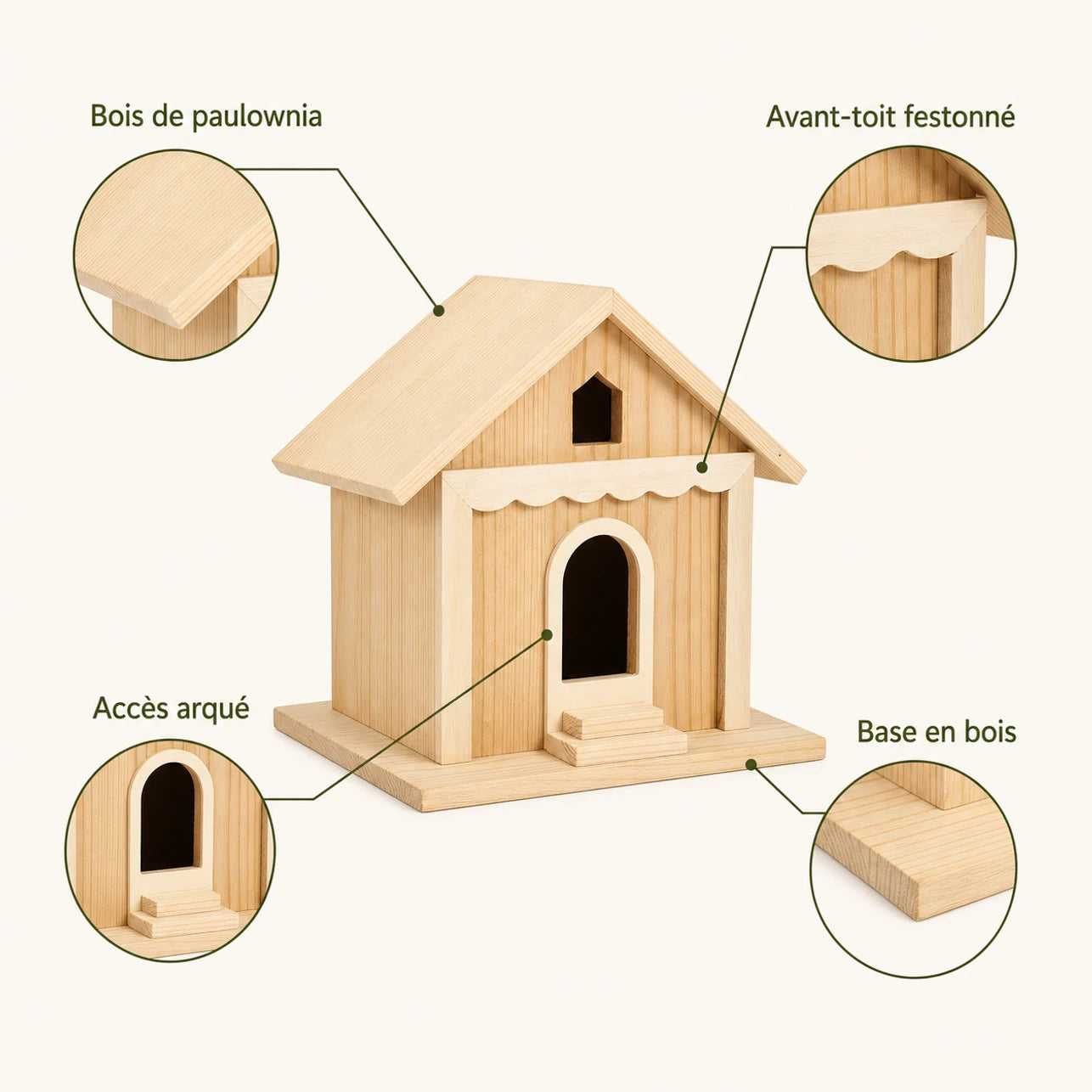 Birdhouse in wood with entrance arched and canopy — photo 4