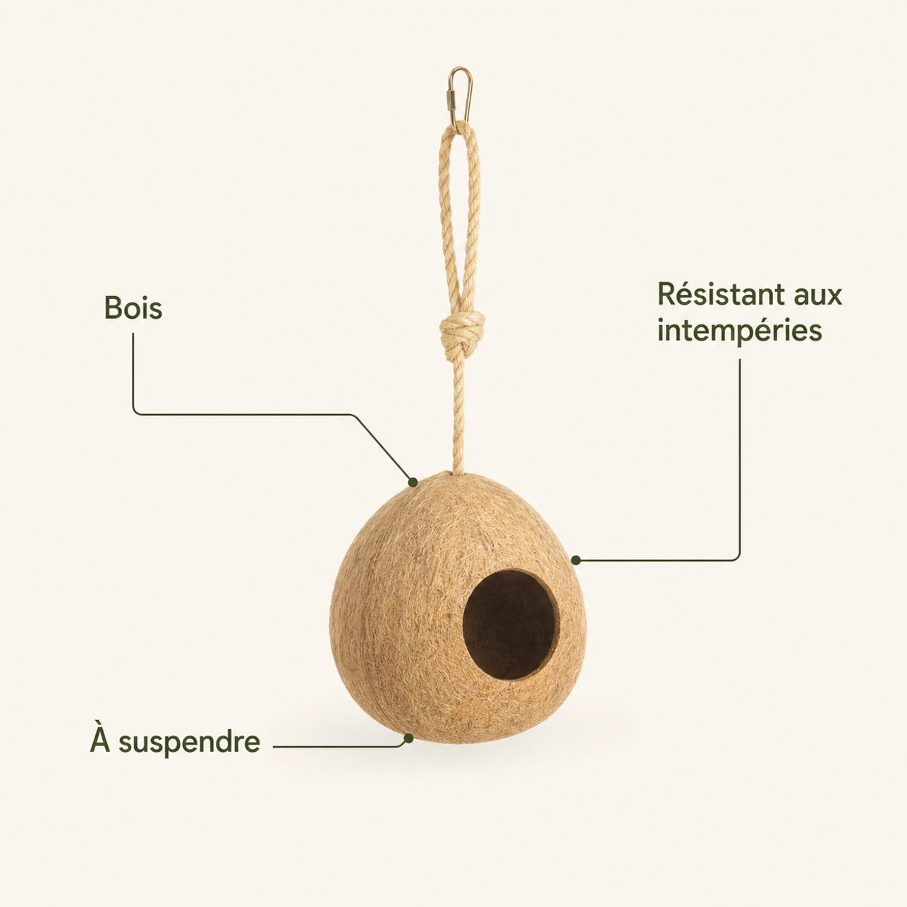 Birdhouse hanging in coconut shell with entrance round — photo 4