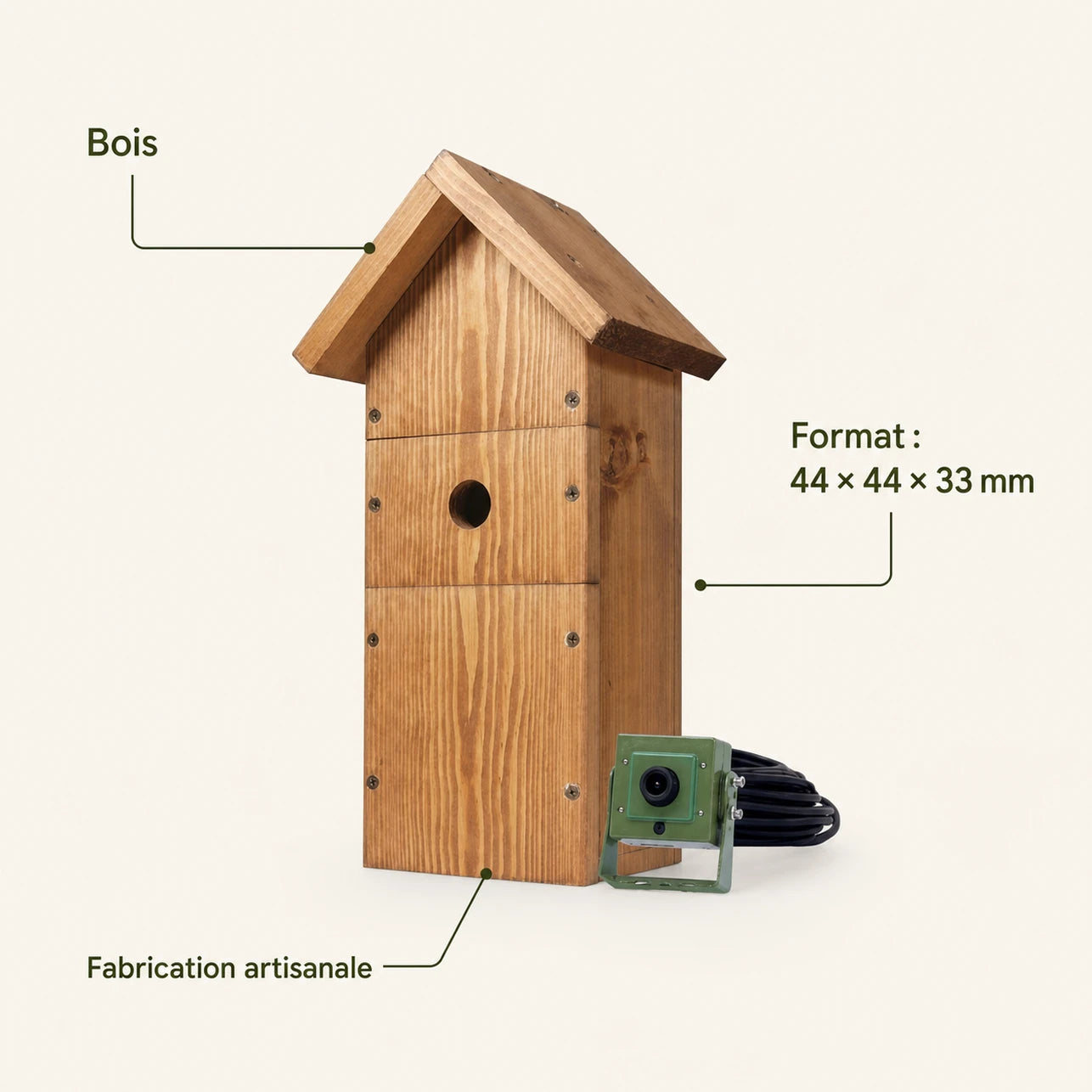 Birdhouse handcrafted in wood brown size 44 × 44 × 33 mm — photo 4