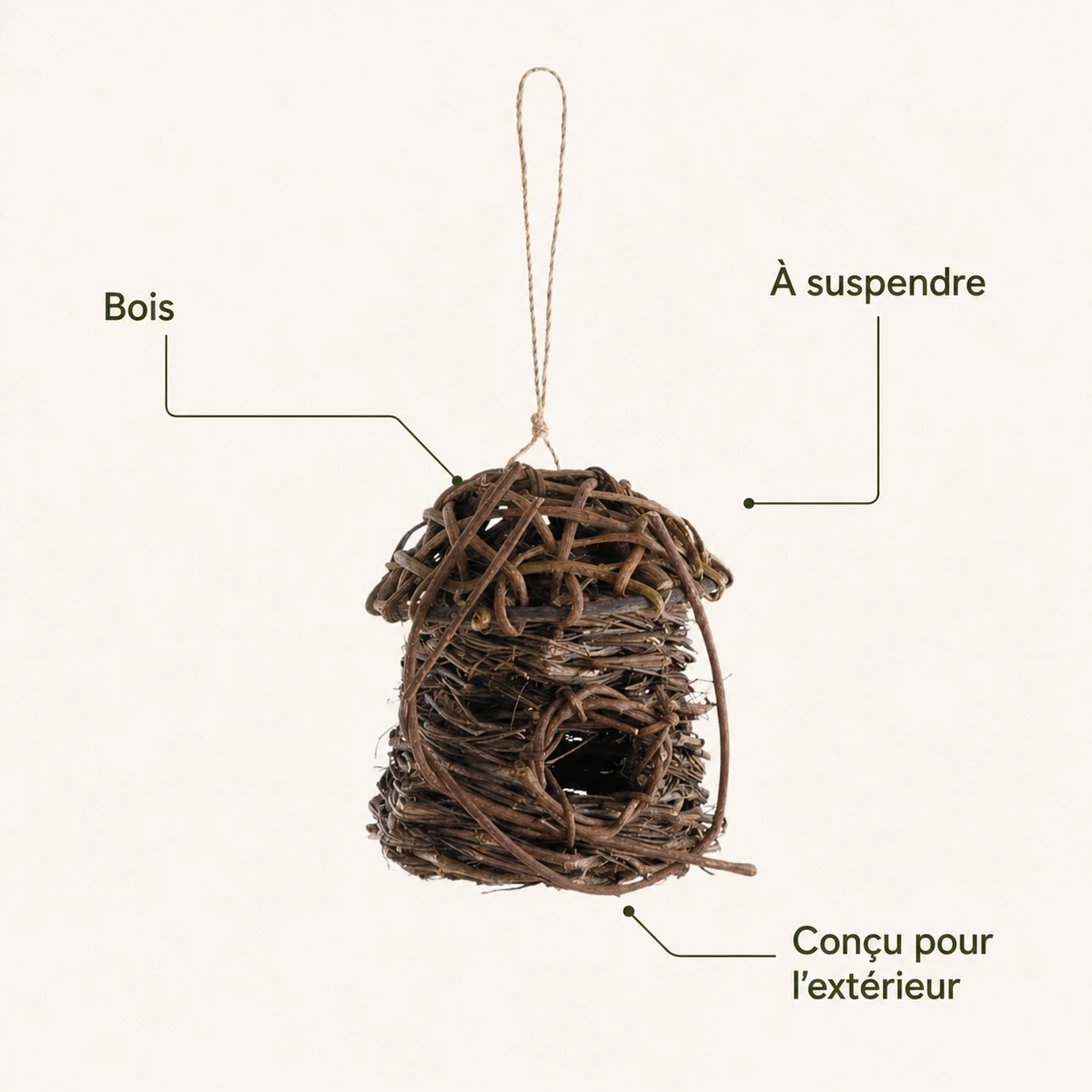 Birdhouse hanging in willow woven brown — photo 4