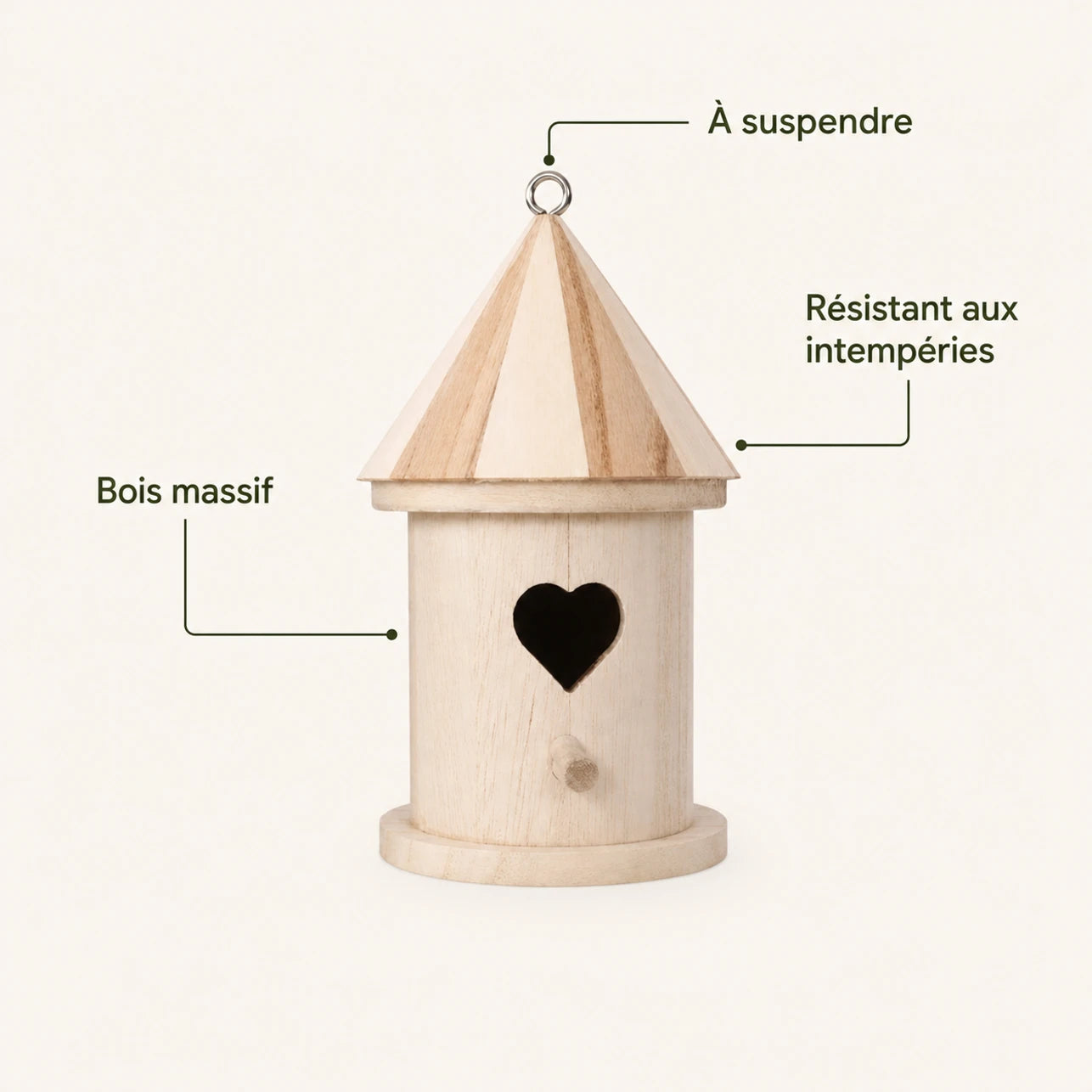 Birdhouse cylindrical in wood with entrance heart — photo 4