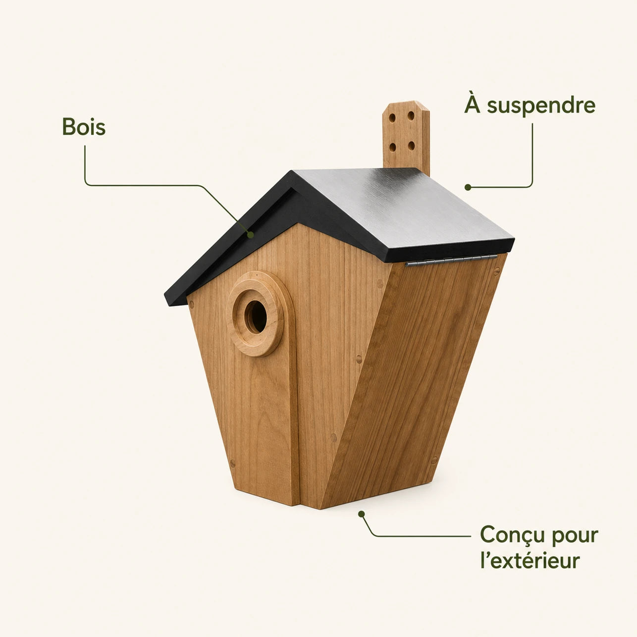 Birdhouse in wood brown with roof black and entrance reinforced — photo 4