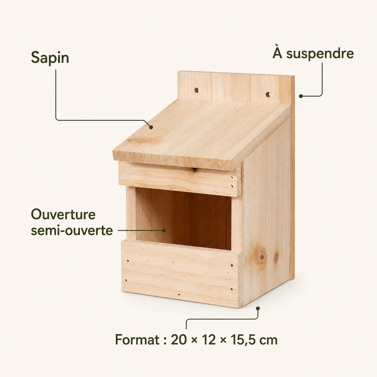 Birdhouse in fir brown size 20 × 12 × 15,5 cm — photo 4
