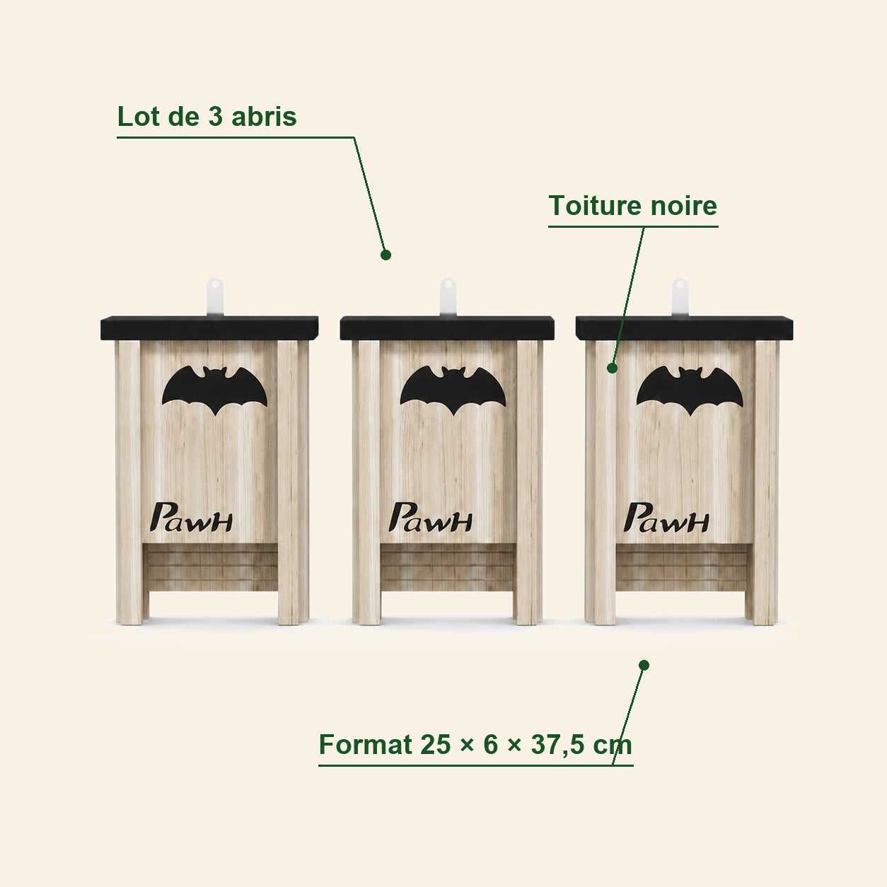 Set of 3 bat boxes in wood black — photo 4