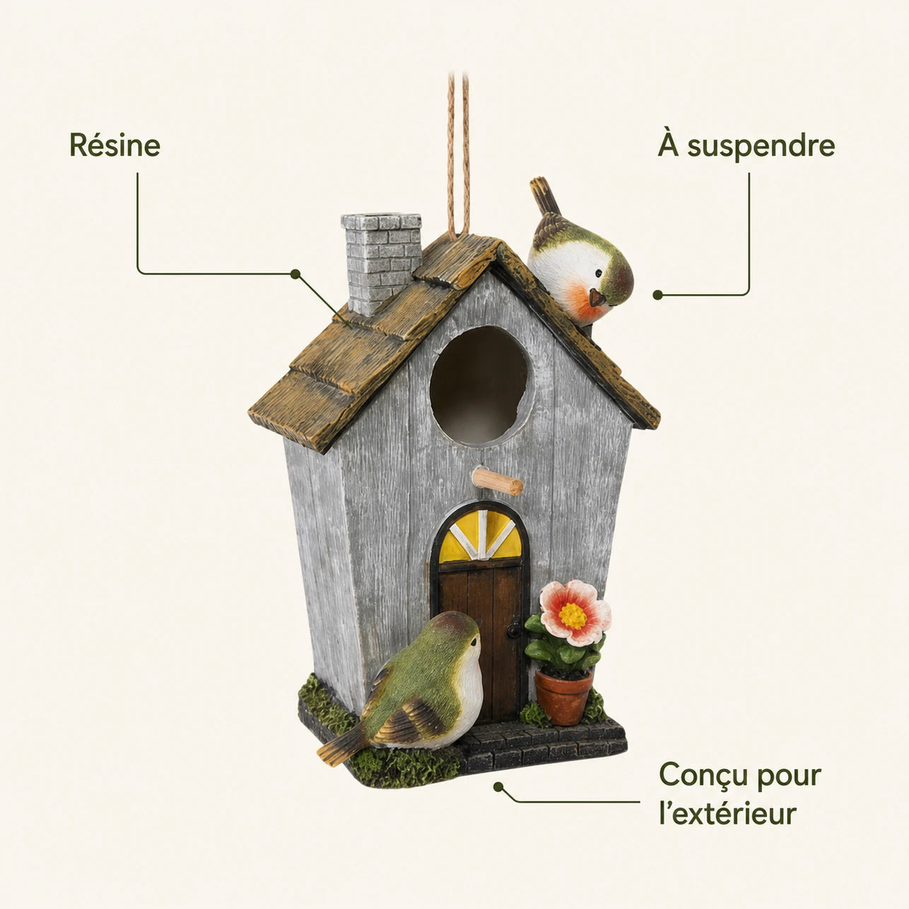 Birdhouse decorative in resin with front floral — photo 4