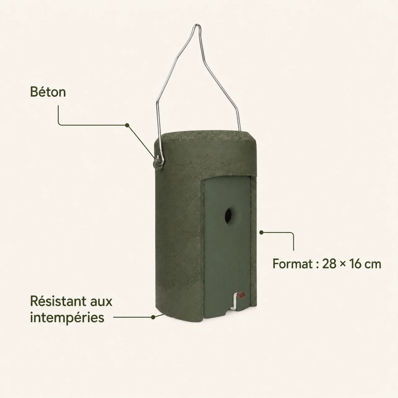 Birdhouse hanging in wood concrete anthracite size 28 × 16 cm — photo 4