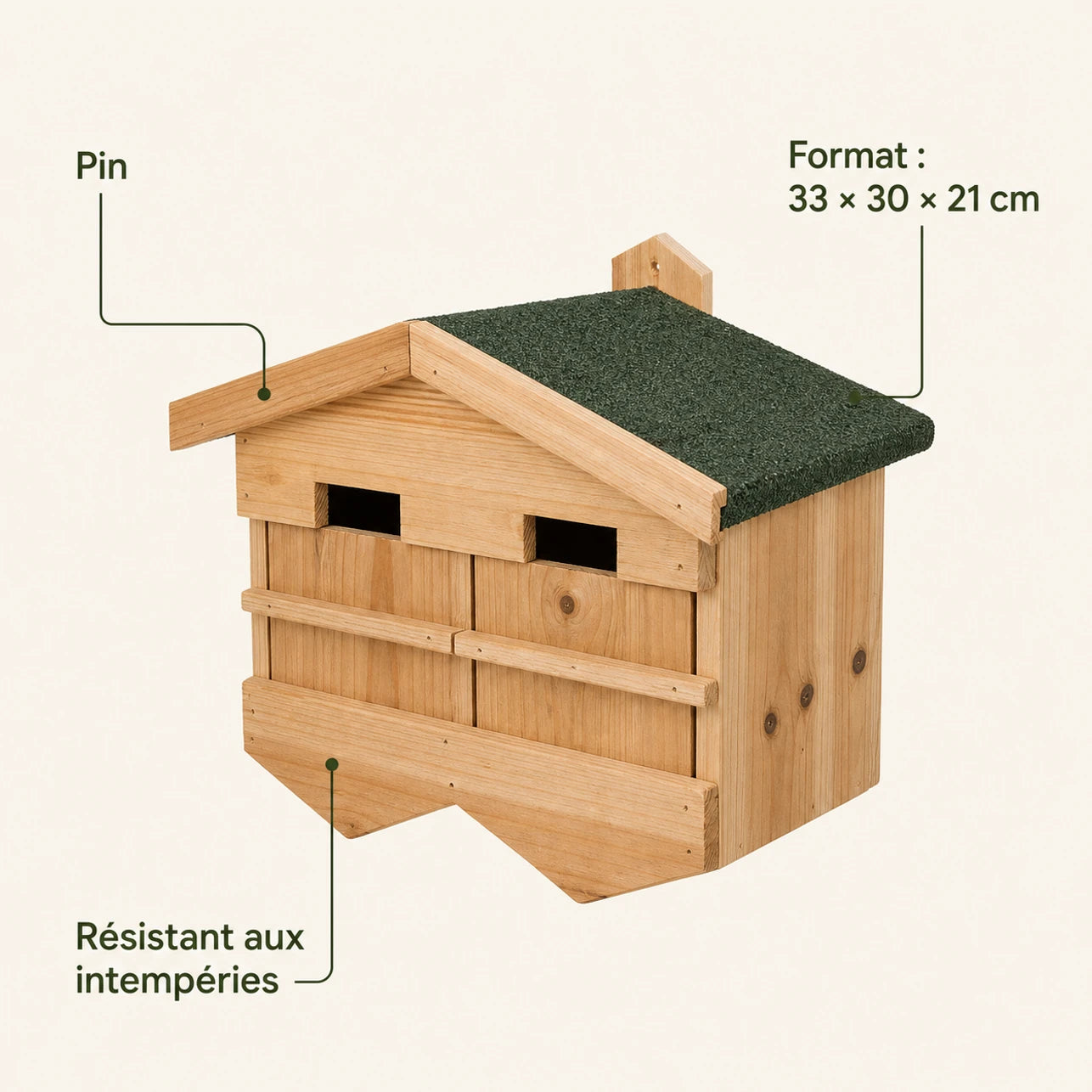 Birdhouse in pine brown size 33 × 30 × 21 cm — photo 4