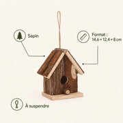 Birdhouse hanging in fir size 14,6 × 12,4 × 8 cm — photo 4