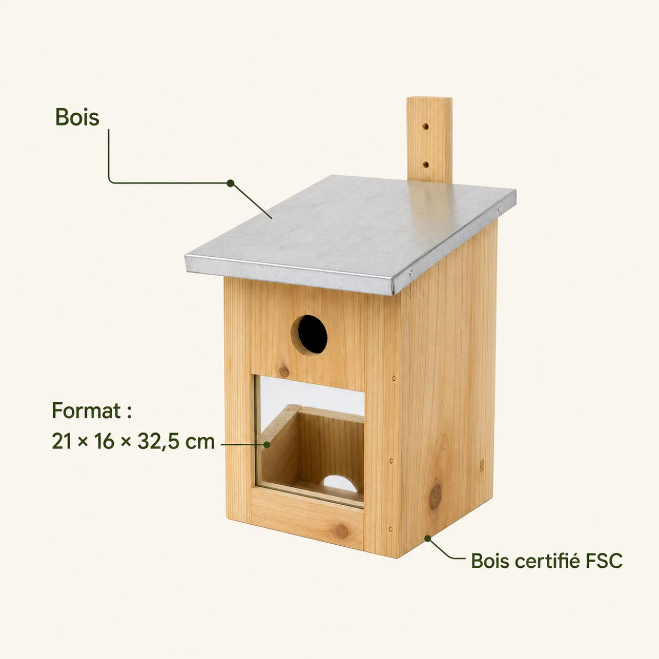 Birdhouse wall-mounted in wood size 21 × 16 × 32,5 cm — photo 4