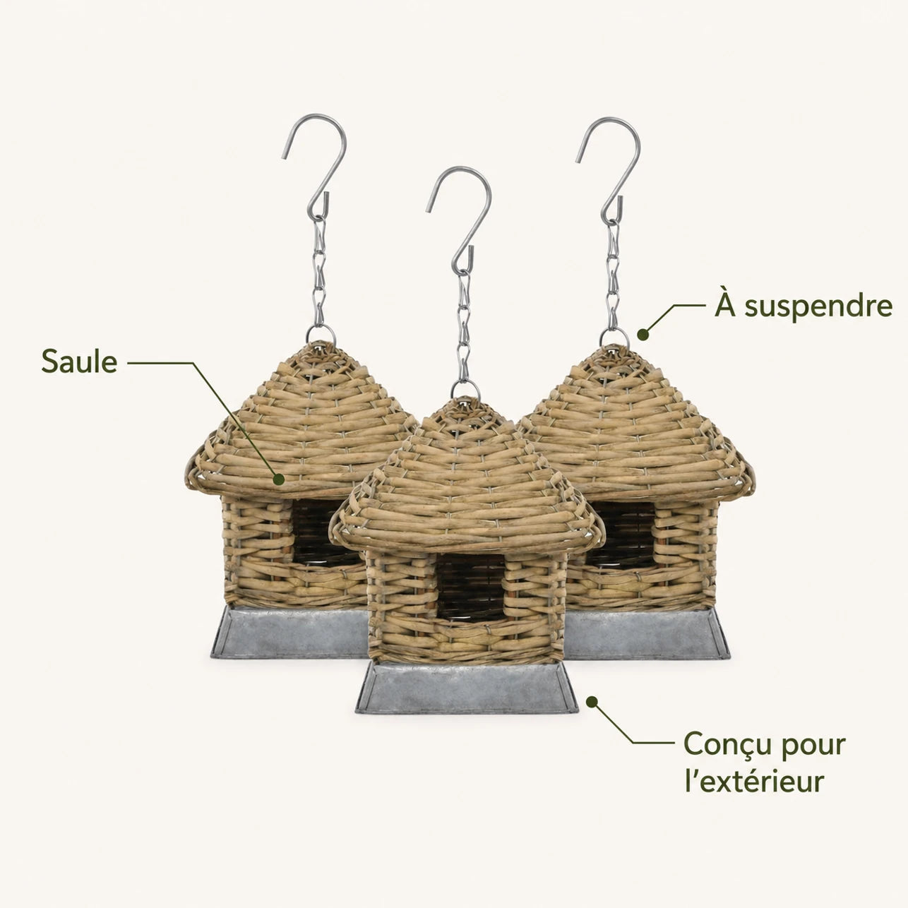 Set of 3 birdhouses hanging in willow with roof conical — photo 4