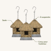 Set of 3 birdhouses hanging in willow with roof conical — photo 4