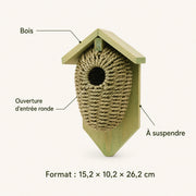Birdhouse in wood and seagrass green size 15,2 × 10,2 × 26,2 cm — photo 4
