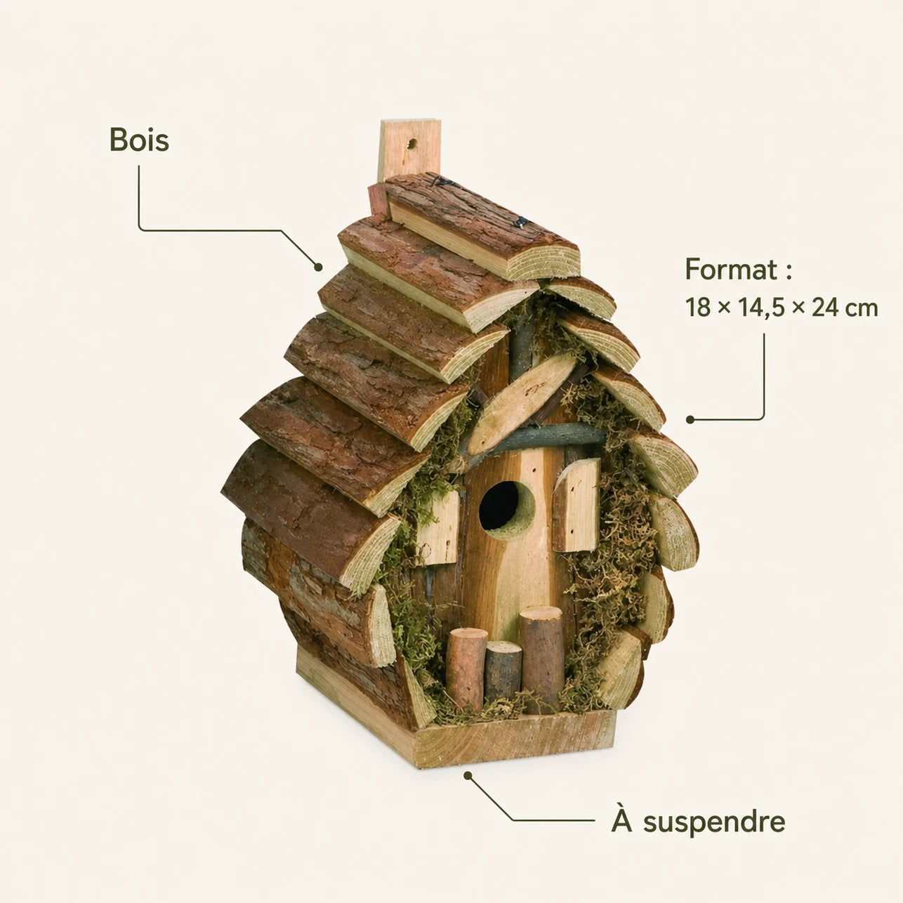 Birdhouse in wood brown size 18 × 14,5 × 24 cm — photo 4