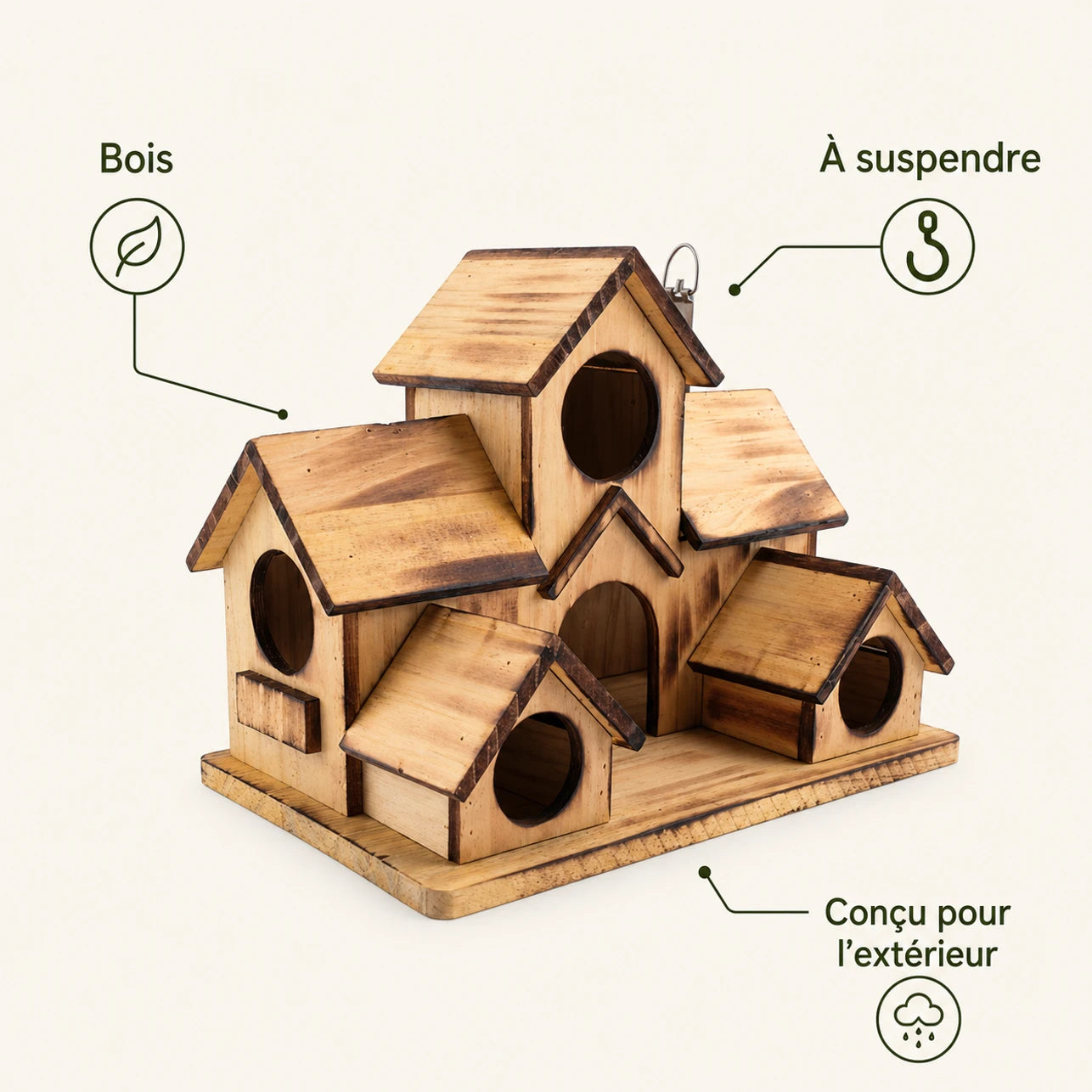 Birdhouse village in wood with five compartments — photo 4