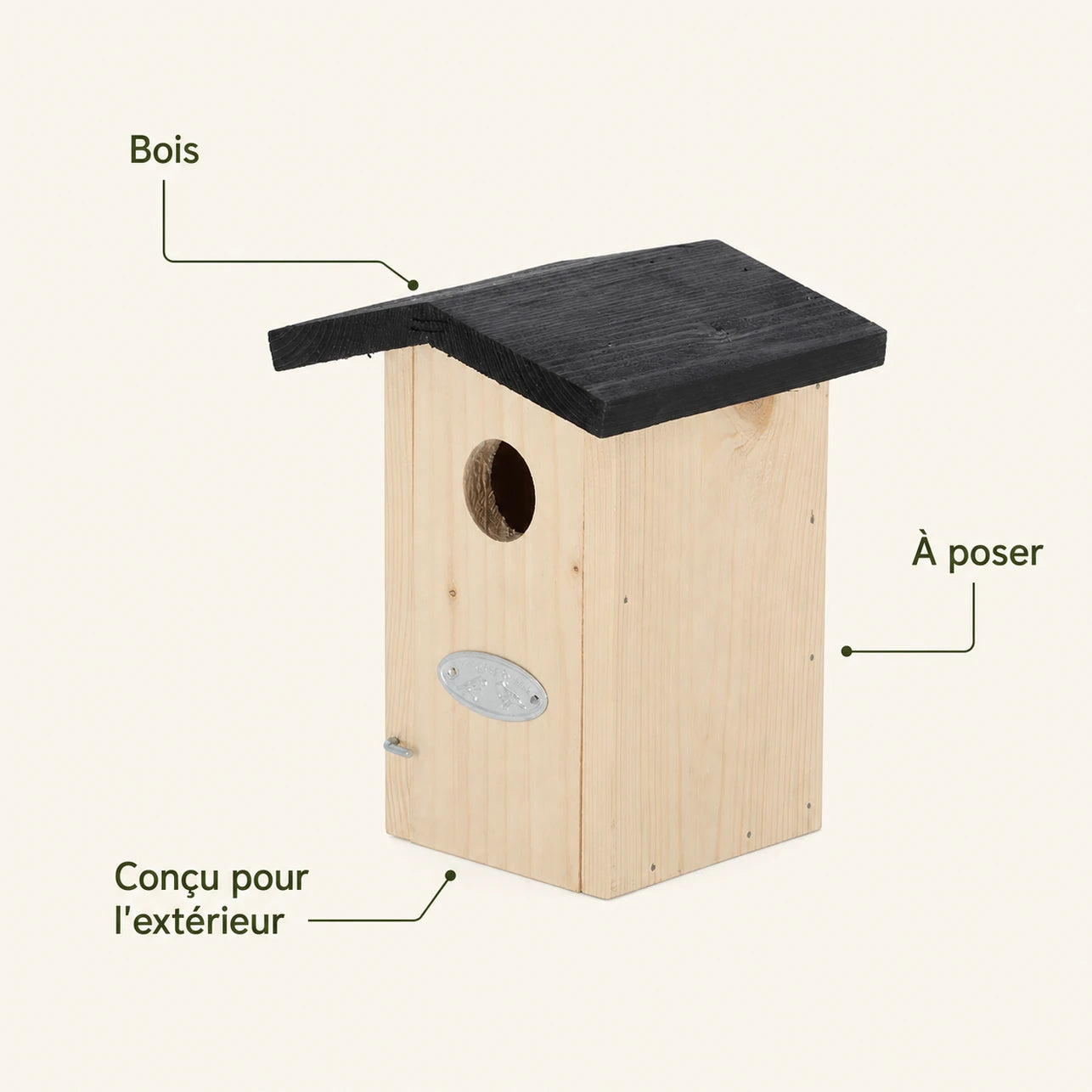 Birdhouse in wood light with roof black and panel front — photo 4
