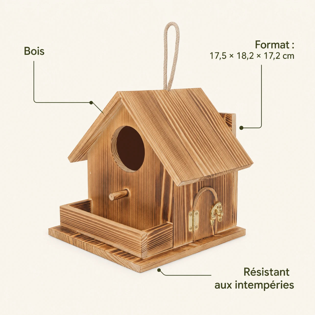 Birdhouse in pine white size 17,5 × 18,2 × 17,2 cm — photo 4