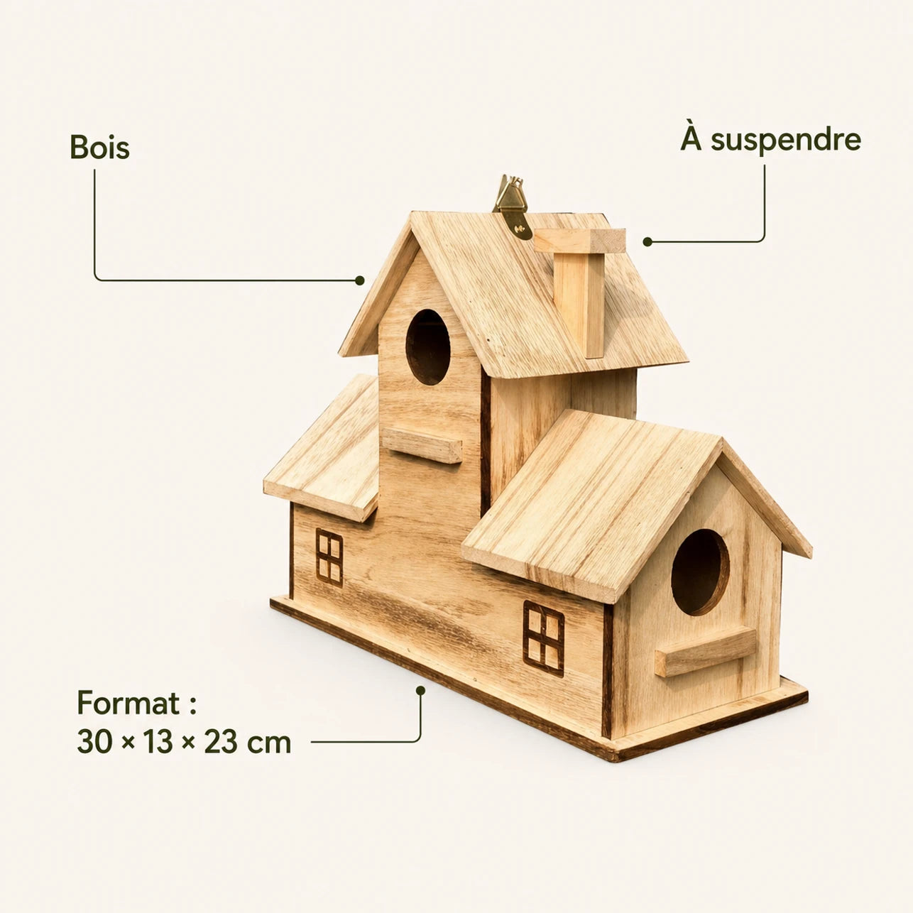 Birdhouse style rustic in wood brown size 30 × 13 × 23 cm — photo 4
