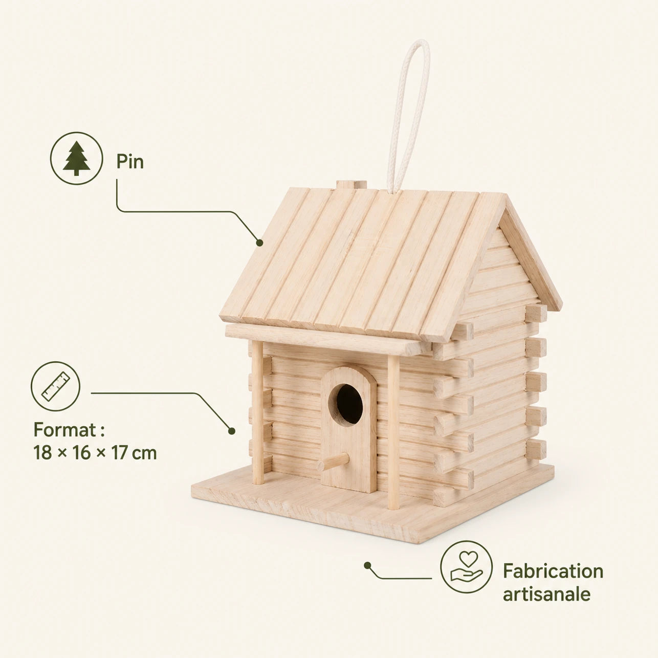 Birdhouse hanging in pine size 18 × 16 × 17 cm — photo 4